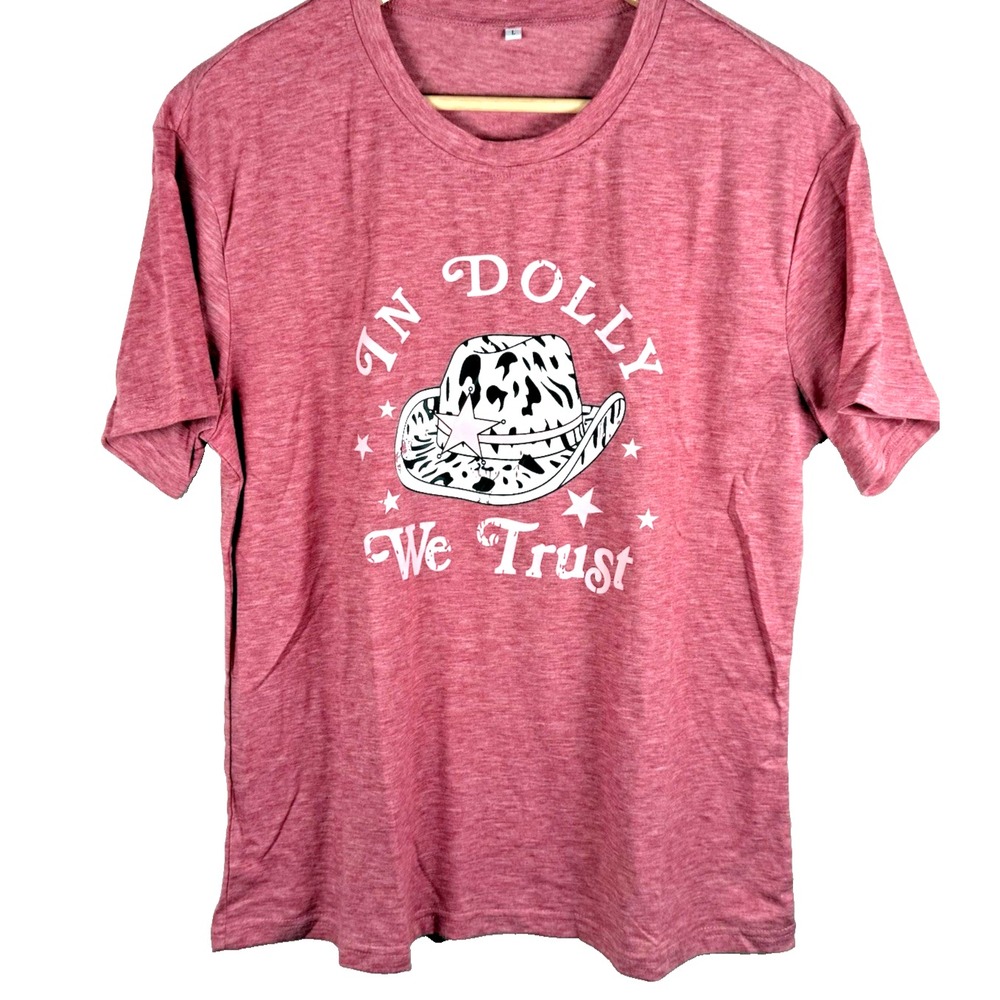 In Dolly We Trust Celebrity Nostalgic Graphic T-shirt Heathered Rose Large Retro